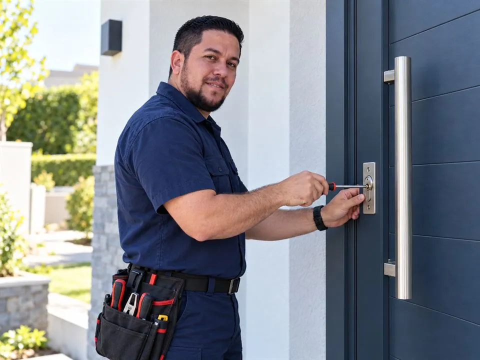 David Arteaga, cerrajero de SS Cerrajería, trabajando la cerradura de una puerta